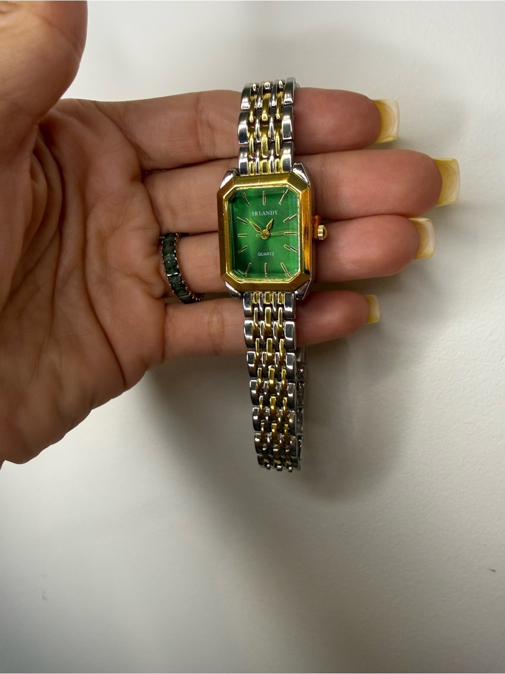 Vintage Two-Tone Green Dial Quartz Watch Gold Silver Bracelet - Picture 4 of 5
